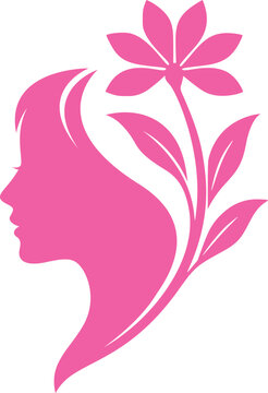 Elegant silhouette of a woman's profile intertwined with a stylized flower and leaves, showcasing natural beauty and femininity, perfect for spa, wellness, and beauty-related designs. beauty