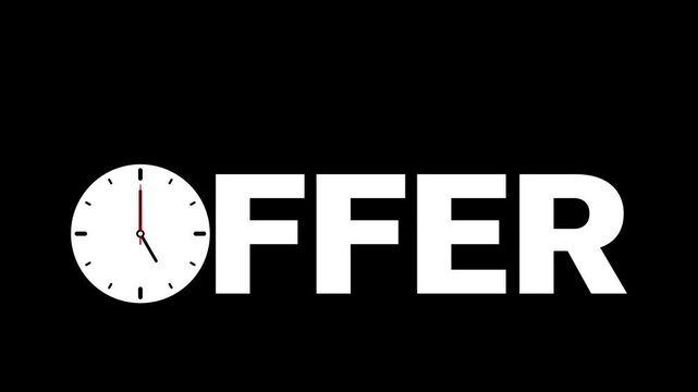Limited time offer text animation with clock replacing letter O and flashing red text on black background
