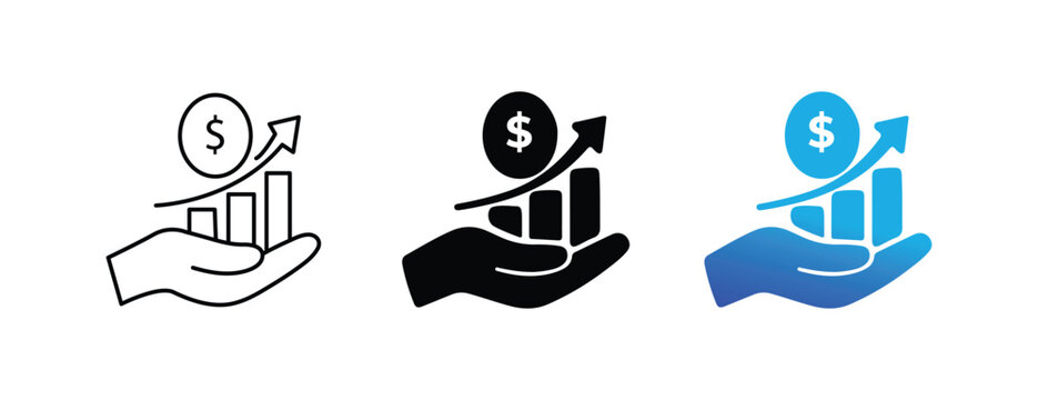  Financial Growth Hand Chart Icon Vector Set