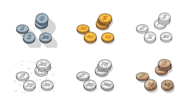 Set of dollar coins in stack vector illustration isolated on white background for your design project.
