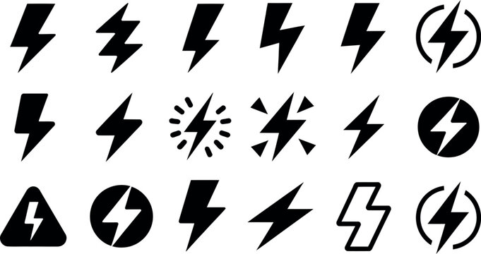Various stylized lightning bolt icons in different shapes and designs