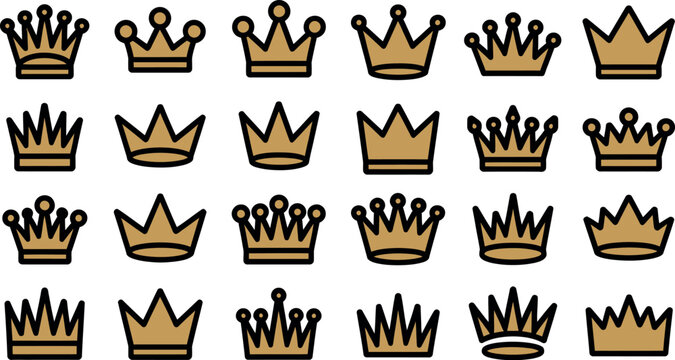 Collection of various crown icons in different styles and designs