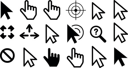 Collection of various computer mouse cursor and hand gesture icons isolated on transparent background © vector