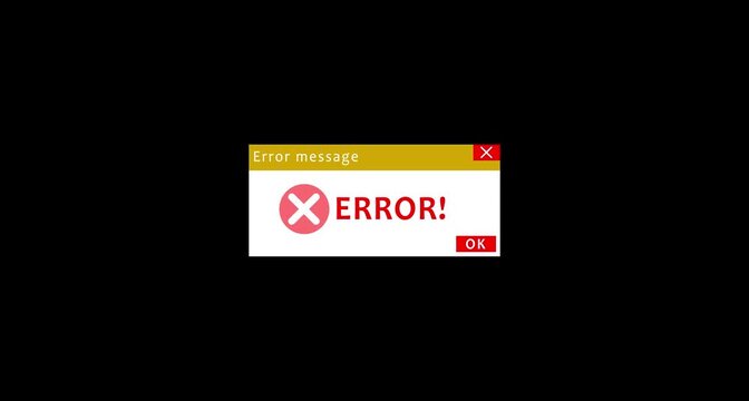Animated error message notification template for PC screen with a transparent background, including an error icon banner with alpha channel.