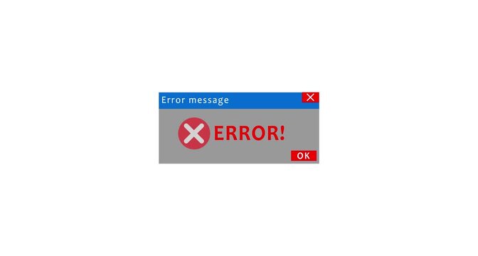 Animated error message notification template for PC screen with a transparent background, including an error icon banner with alpha channel.