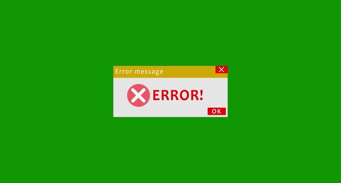 Animated error message notification template for PC screen with a transparent background, including an error icon banner with alpha channel.