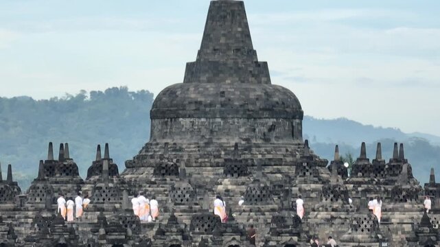 Pradaksina at Borobudur Temple topmost The Stupa