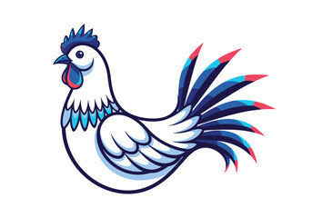Stylized Rooster Vector Illustration - Modern White and Blue Cockerel Icon Isolated on White Background © yuli
