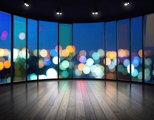Modern Curved Video Wall Display with Colorful Lights.