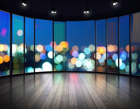 Modern Curved Video Wall Display with Colorful Lights.