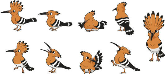 vector illustration of upupa bird funny cute cartoon mascot character cartoon with 9 poses © weng