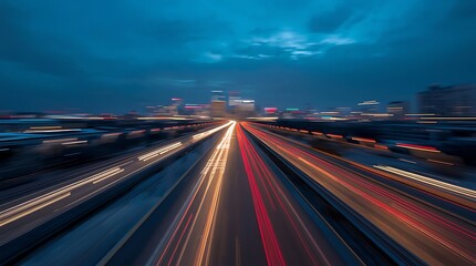 Obraz premium Abstract Long Exposure of Highway Traffic at Night.