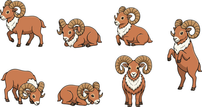 vector illustration of urial funny cute cartoon mascot character cartoon with 7 poses 01