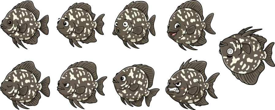 vector illustration of uaru fish funny cute cartoon mascot character cartoon with 9 poses