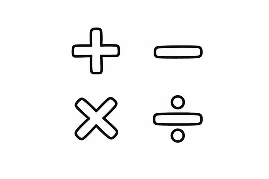 Simple black and white mathematical symbols set for basic operations