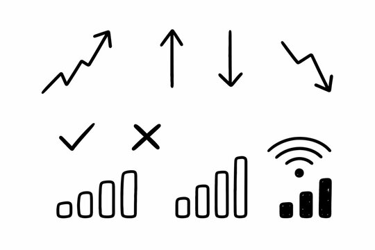 Hand-drawn arrows and symbols: trends, progress, and connectivity icons
