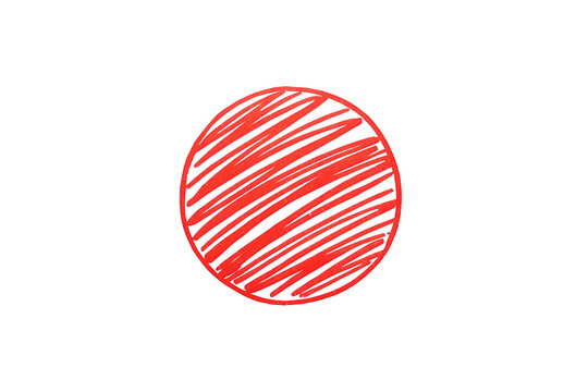 Red scribble circle graphic element hand drawing a round shape with transparent background