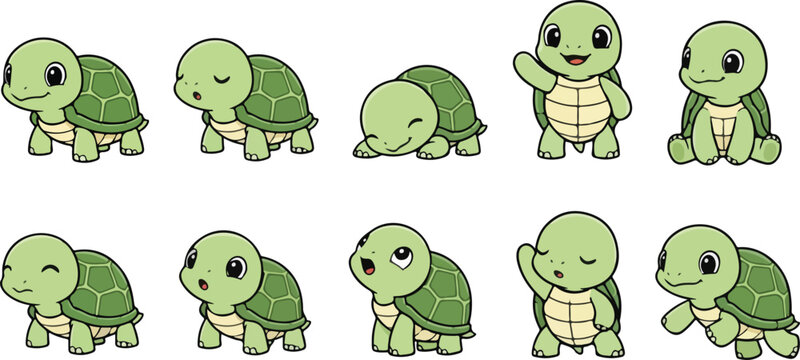 vector illustration of turtle funny cute cartoon mascot character cartoon with 10 poses 01