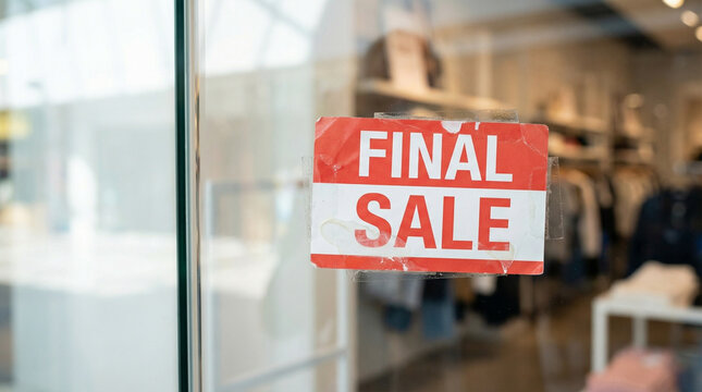 Retail window with &ldquo;Final Sale&rdquo; sticker on glass display  