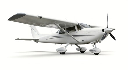 Fototapeta premium A small white airplane with a propeller on a plain background