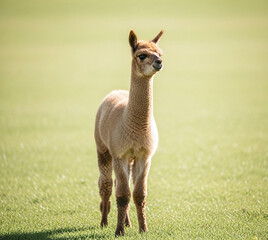 Naklejka premium young alpaca standing in green grassy field