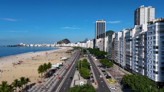 Aerial View of Atlantica Avenue With Buildings and Copacabana Beach in Rio de Janeiro, Brazil