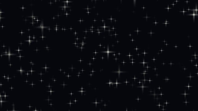 Loop bokeh background with light and colorful stars rising up on a dark background.Twinkle light stars blink looping animation on green background.Night starry skies with twinkling motion background.