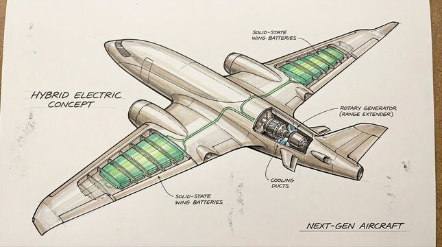 Hybrid Electric Aircraft Concept with Solid State Wing Batteries and Rotary Generator