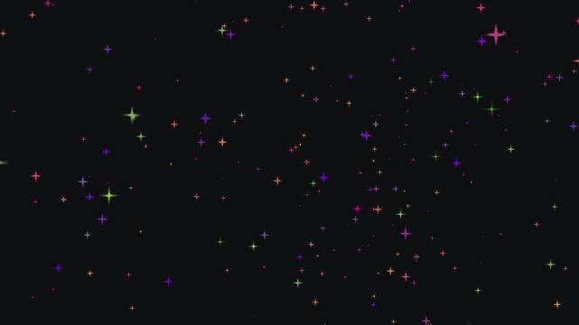 Loop bokeh background with light and colorful stars rising up on a dark background.Twinkle light stars blink looping animation on green background.Night starry skies with twinkling motion background.
