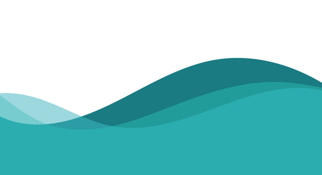 Abstract teal wave background design. Layered flowing curve shapes illustration. Modern minimal fluid wave pattern. Smooth aqua gradient landscape backdrop
