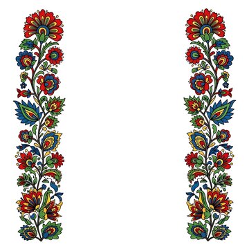 Traditional polish folk art floral border pattern isolated on white background