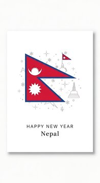 Happy new year nepal greeting card with national flag isolated on white background
