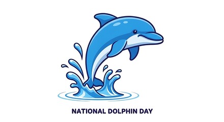 Naklejka premium National dolphin day illustration with a jumping dolphin isolated on white background