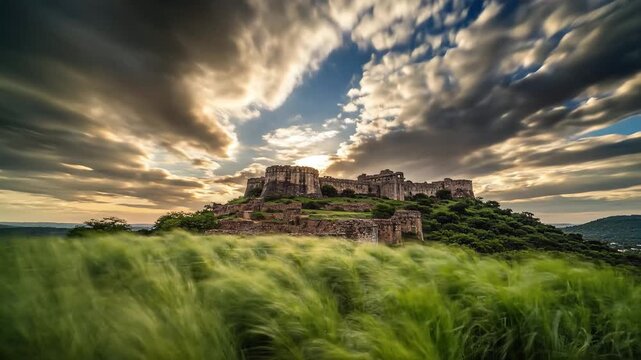 Ancient Maratha Hill Fort at Sunset in Maharashtra India