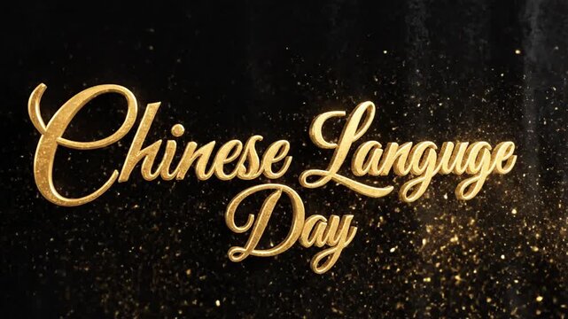 Glowing golden Chinese Language Day text on dark background