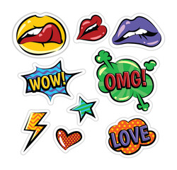 Trendy pop art love elements with hearts and text vector © Buddhadeb