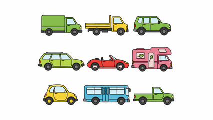 Fototapeta premium Transportation vehicle icon set including truck bus car and van