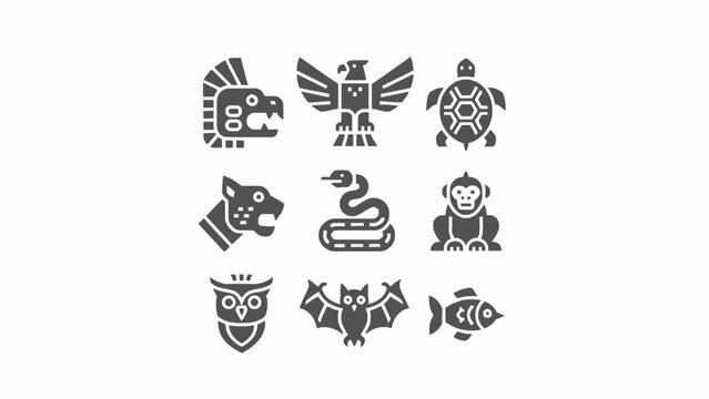 Mayan Aztec Animal Icons Set Ancient Mexican Symbols