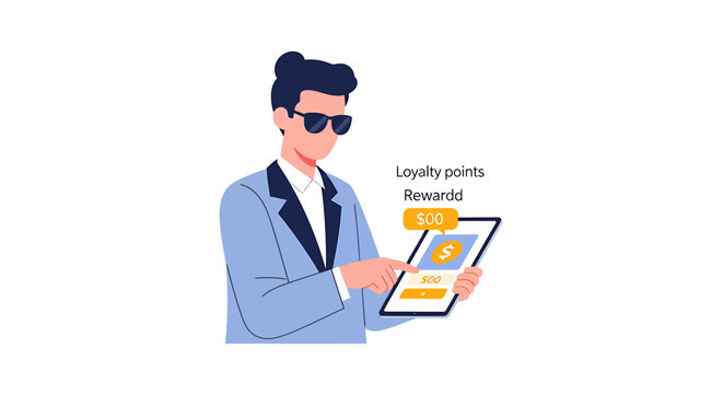 Person using tablet to view reward points illustration