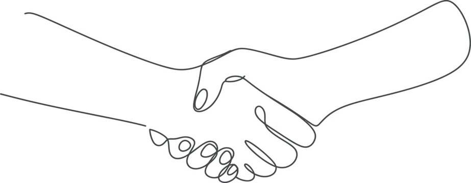 Handshake one line drawing vector continuous minimal illustration for business partnership agreement cooperation trust success teamwork and professional relationship concept