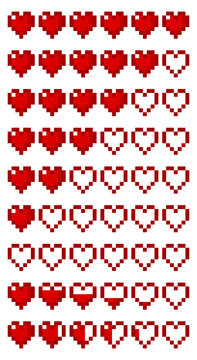 Pixel Heart UI Set Health Bar Retro 8-bit Game Icons