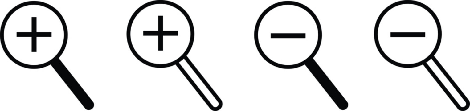 Magnifying glass icons with plus and minus signs for search and zoom functions