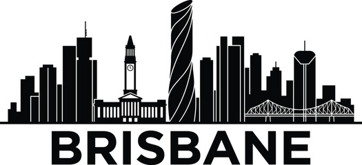 Fototapeta premium Brisbane Australia skyline silhouette with modern skyscrapers and bridge urban cityscape illustration isolated on white background travel destination concept