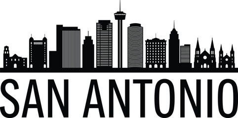 Fototapeta premium San Antonio Texas skyline silhouette with iconic tower urban architecture cityscape illustration isolated on white background modern travel destination concept