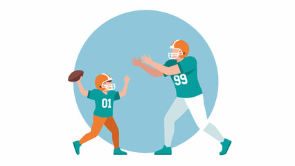 Fototapeta premium Father and Son Playing American Football Vector Illustration