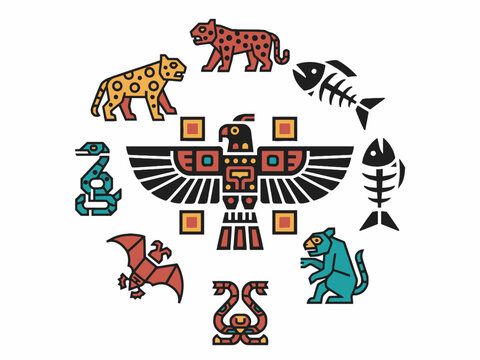 Pre-Columbian Aztec Mayan eagle symbol and animal totems vector
