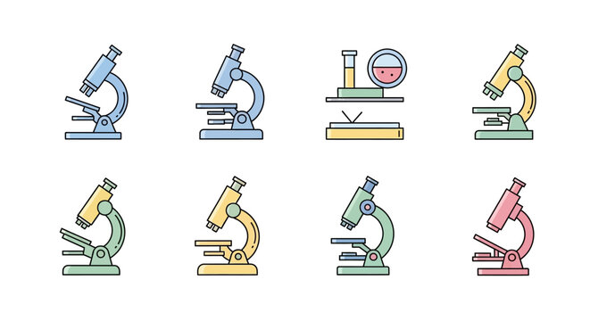 A collection of colorful microscope icons.