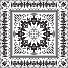 Obraz premium Vector black monochrome classic Greek square ornament. Rectangle of Ancient Greece and Roman Empire. Byzantine painting of walls, floors and ceilings. Decoration of European palaces. 