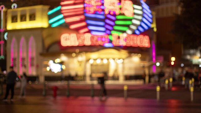 neon casino sign in the city of macau blur 