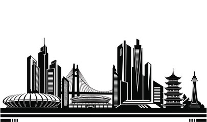 Obraz premium Premium Global City Skyline Silhouette - Minimalist Vector Landmark Graphics for Real Estate, Architecture Urban Development Assets